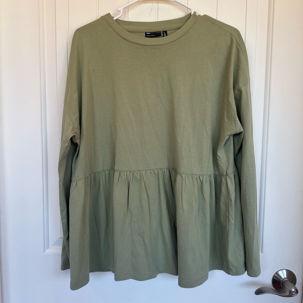 ASOS Peplum T-Shirt Sage Green 100% Cotton Size 8